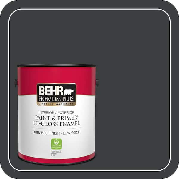 BEHR PREMIUM PLUS 1 gal. #ECC-25-3 Obsidian Stone Hi-Gloss Enamel Interior/Exterior Paint & Primer
