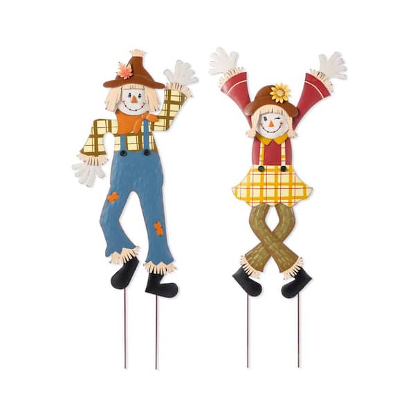 36 in. Fall Metal Scarecrow Yard Stake (Set of 2)