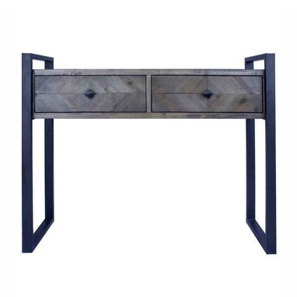 HomeRoots Shelly 40 in. Matt Gray Standard Rectangle Wood Console Table with Drawers