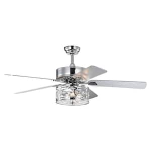 Balder 52 in. Indoor Chrome Crystal Ceiling Fan with Remote Control and Reversible Motor