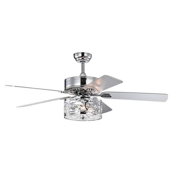 Keazile Balder 52 in. Indoor Chrome Crystal Ceiling Fan with Remote Control and Reversible Motor