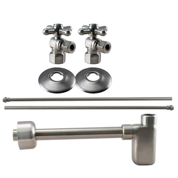 1/2 in. IPS Cross Handle Angle Stop Complete Pedestal Sink Installation Kit in Satin Nickel