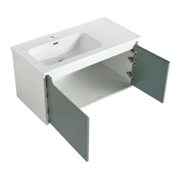 Zeus & Ruta 40 in. W x 20 in. D x 20.1 in. H Single Sink Floating Bath Vanity in Mint Green with White Ceramic Top