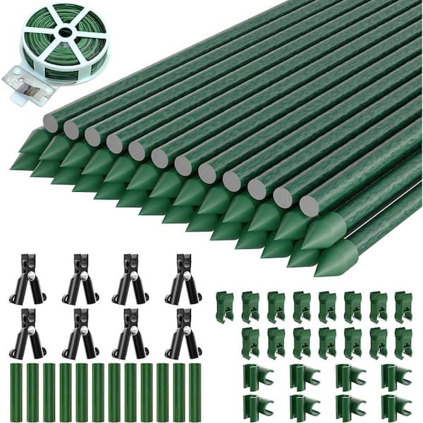 EVEAGE 18 in. Plant Stakes, Green Plant Sticks Support, Fiberglass Plastic Garden Plant Support Stakes for Potted Plants
