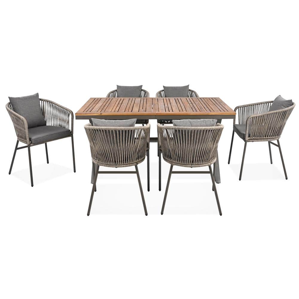 Grey  7 Piece Metal Outdoor Furniture Set with Grey Cushion for Patio price history on PriceWatchPro