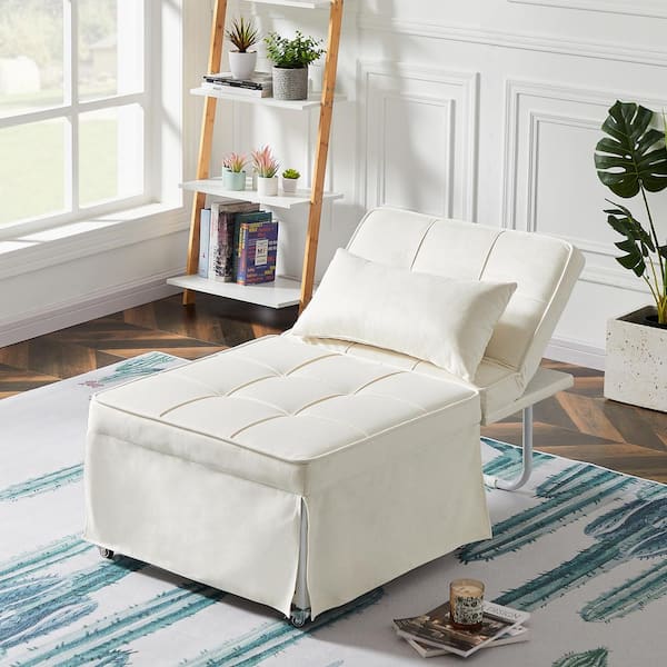 White Folding Velvet Single Sofa Bed