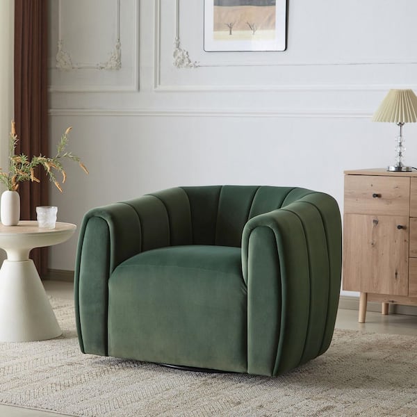 CHRISTOPHER KNIGHT HOME Smith Modern Upholstered Velvet Swivel Club Chair, Iron Frame, Olive Green