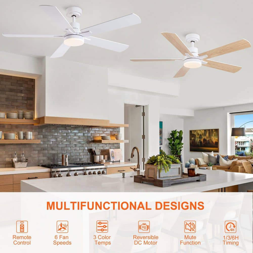 Matte White 52" Ceiling Fan with LED Light and Remote