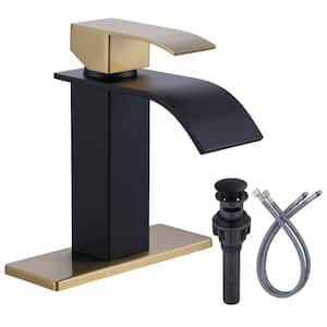 4 in. Centerset Single Handle High Arc Bathroom Faucet with Drain Kit Included in Two Toned