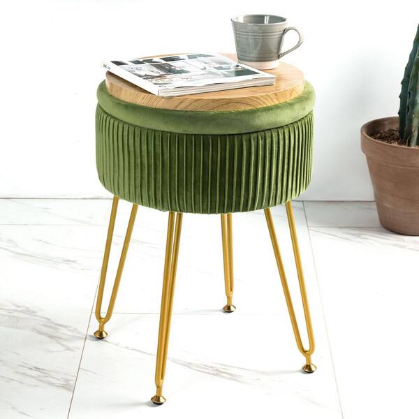 LUE BONA 18 in. H Mocha Velvet Storage Ottoman Gold Metal Legs
