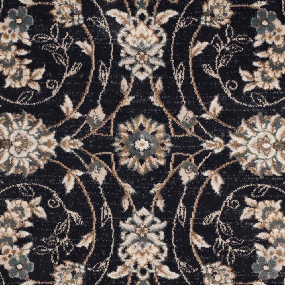Anthracite and Cream Floral Synthetic 8' x 10' Area Rug