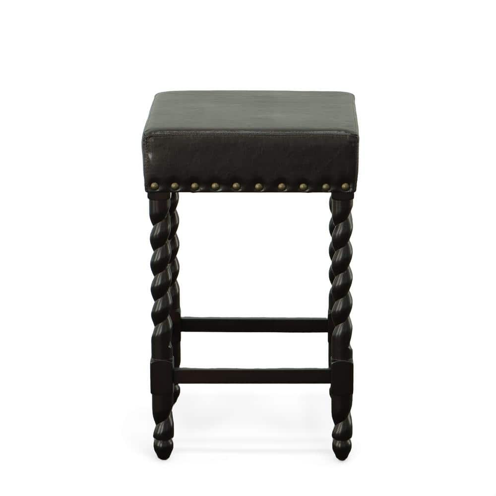 Espresso Brown Leatherette Backless Counter Stool with Nailhead Trim