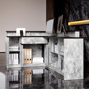 FUFU&GAGA 68.5 in. W L-Shaped White Writing Desk Adjustable Height