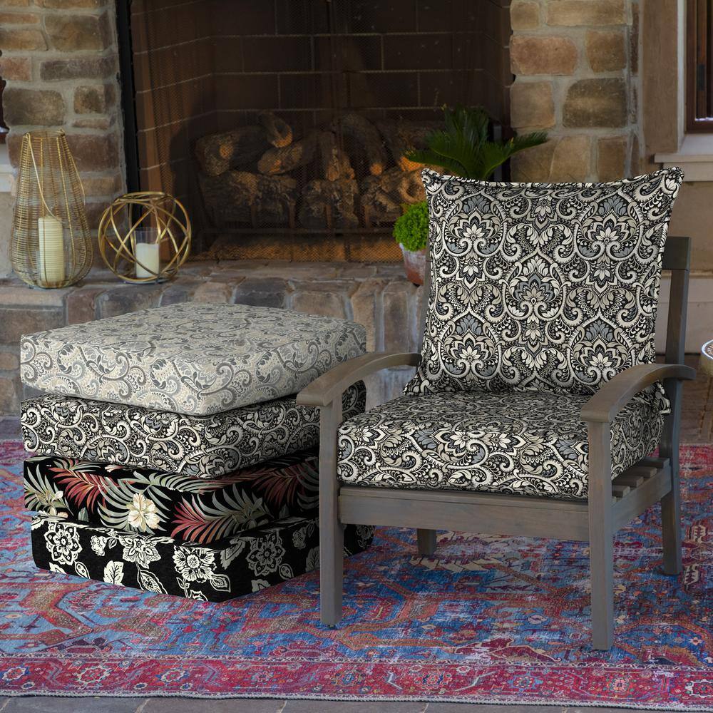 Black Aurora Damask Outdoor Deep Seat Cushion Set