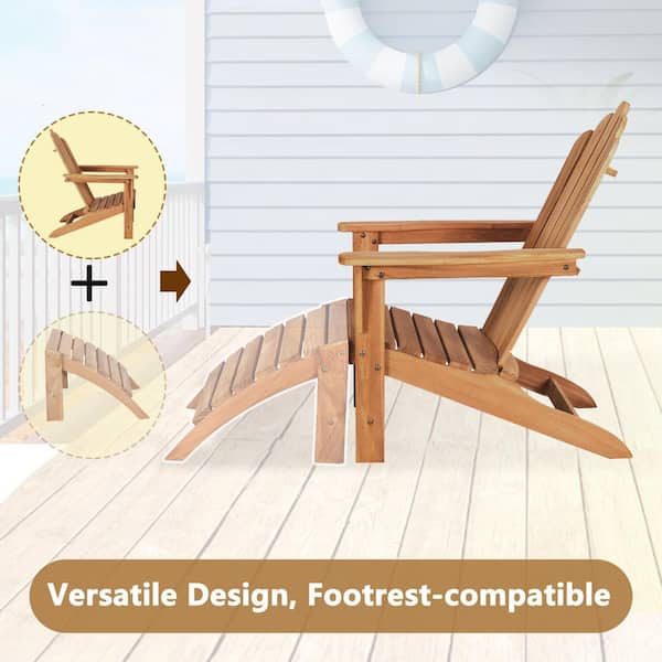 Teak Wood Adirondack Chair with Footrest, Wide Armrest