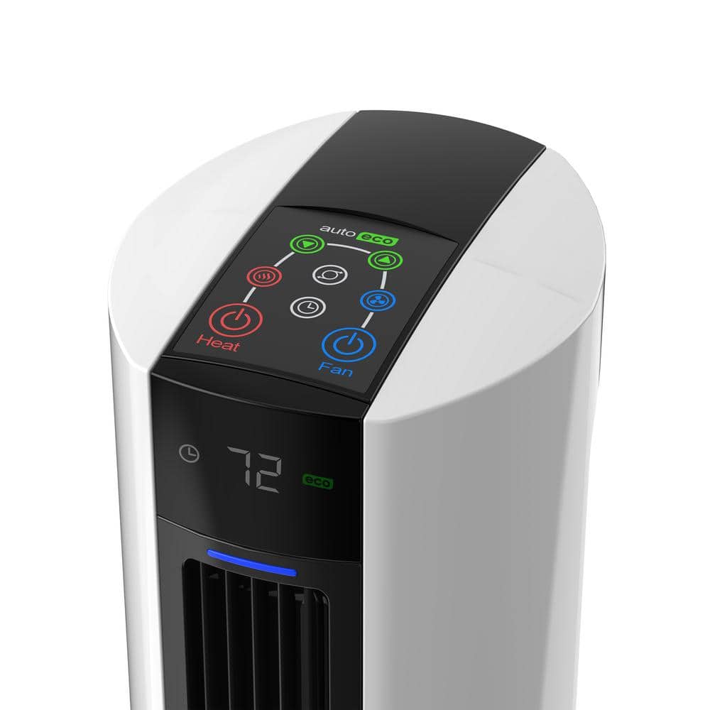 White Ceramic Tower Fan and Heater with Thermostat and Automatic Shut-off