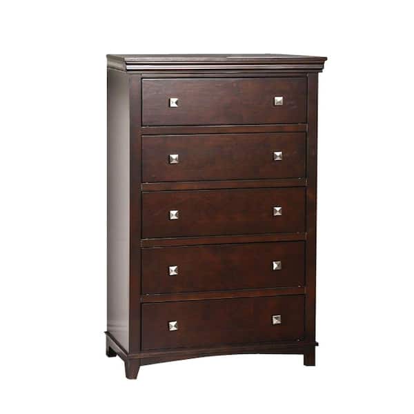 Benjara Transitional Style 5-Drawer Brown Wooden Chest (17 in. L x 31.5 in. W x 48 in. L)
