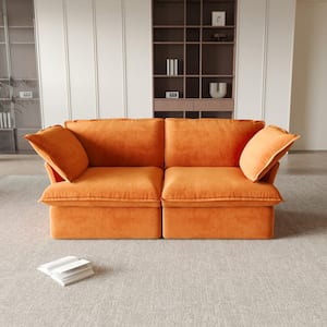 82.6 in. Orange Linen 2-Seater Down-Filled Modular Free Combination Loveseat Sofa