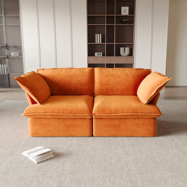 J&E Home 82.6 in. Orange Linen 2-Seater Down-Filled Modular Free Combination Loveseat Sofa