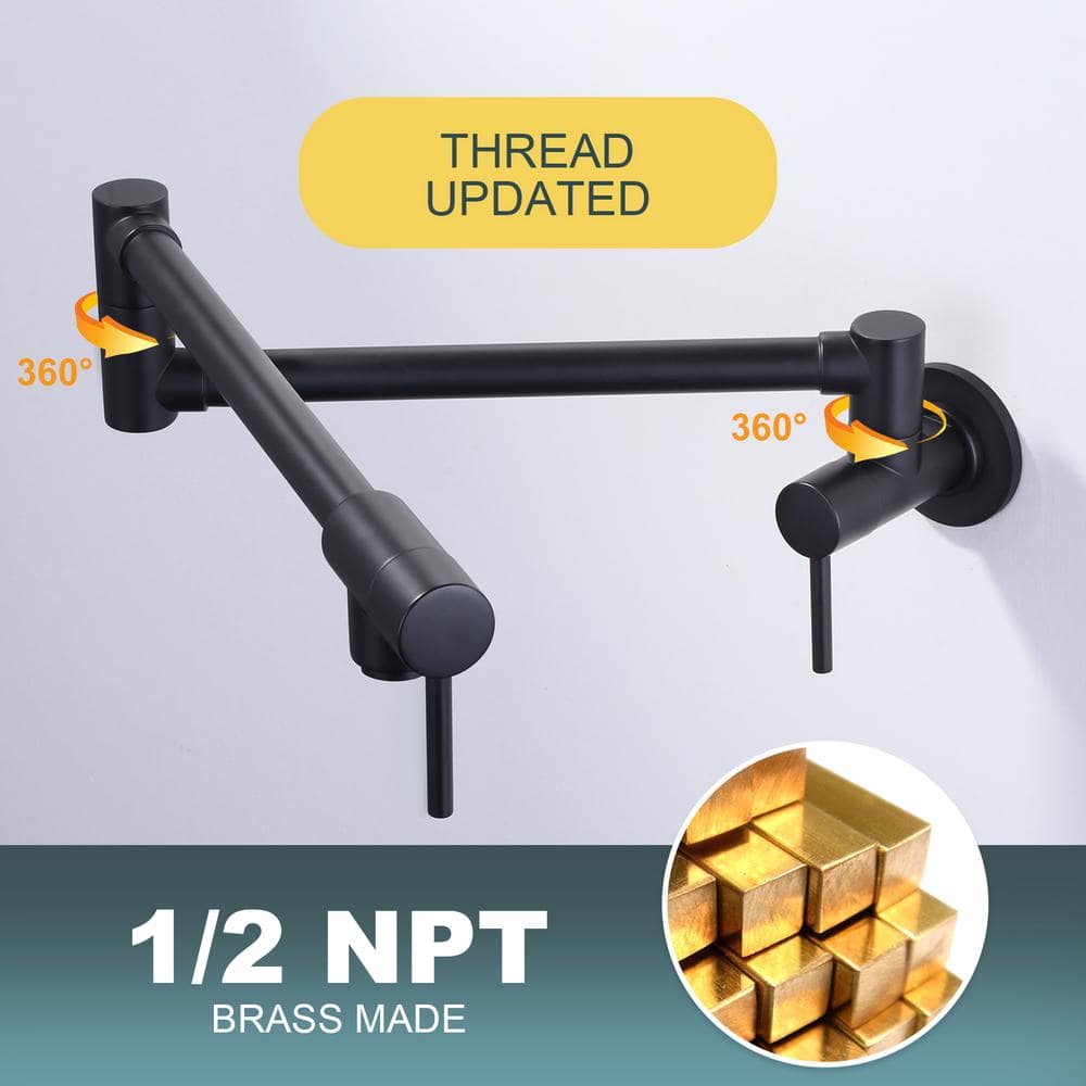 Matte Black Wall Mount Double Handle Pot Filler Faucet