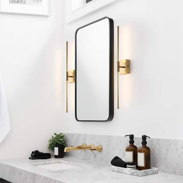 Makena 28 in. 1-Light Modern Minimalist Dimmable Integrated LED Metal Wall Sconce, Gold (Set of 2)