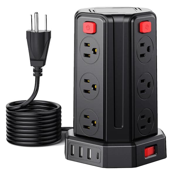 Vrbgify 16.4 ft. Long Extension Cord 12-Outlet AC 1700 Joules Power Strip Surge Protector with 4 USB Ports 1 USB C
