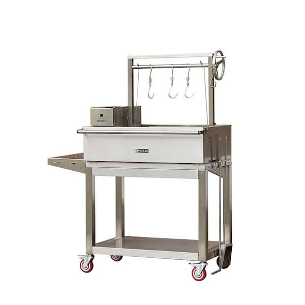 SS304 Infinity Argentine Charcoal Grill and Wood BBQ Grill in Stainless Steel with Grilling Toolkit Included