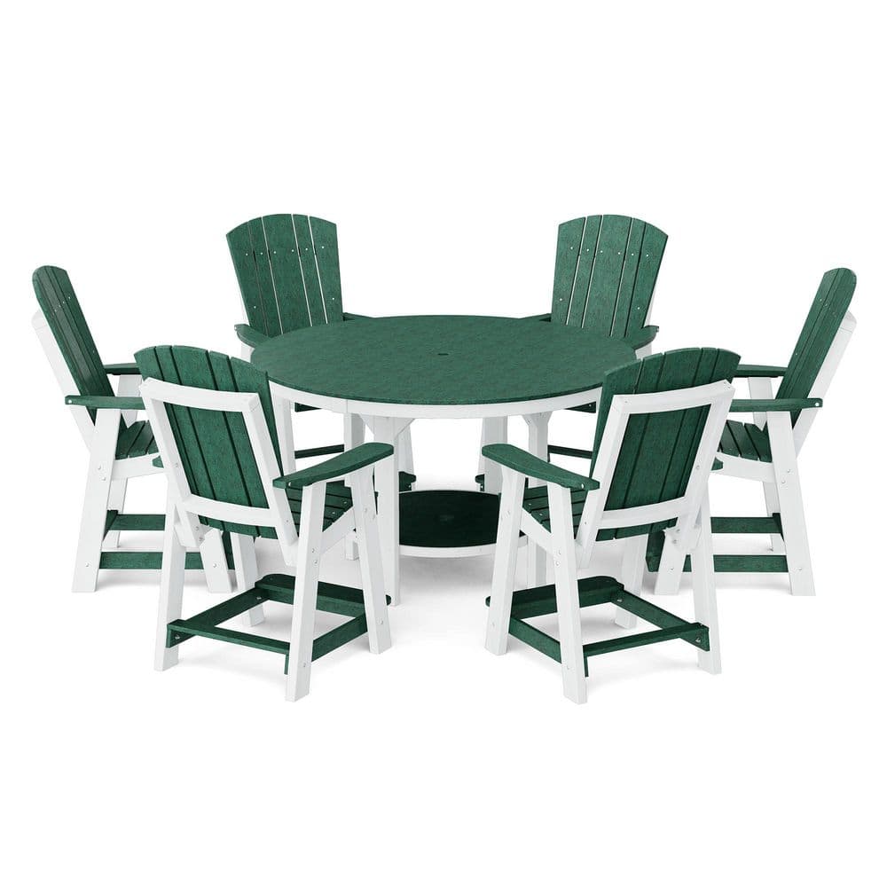 "Heritage 7-Piece Turf Green and White HDPE Plastic Outdoor Patio 60"" Counter Set" price history on PriceWatchPro