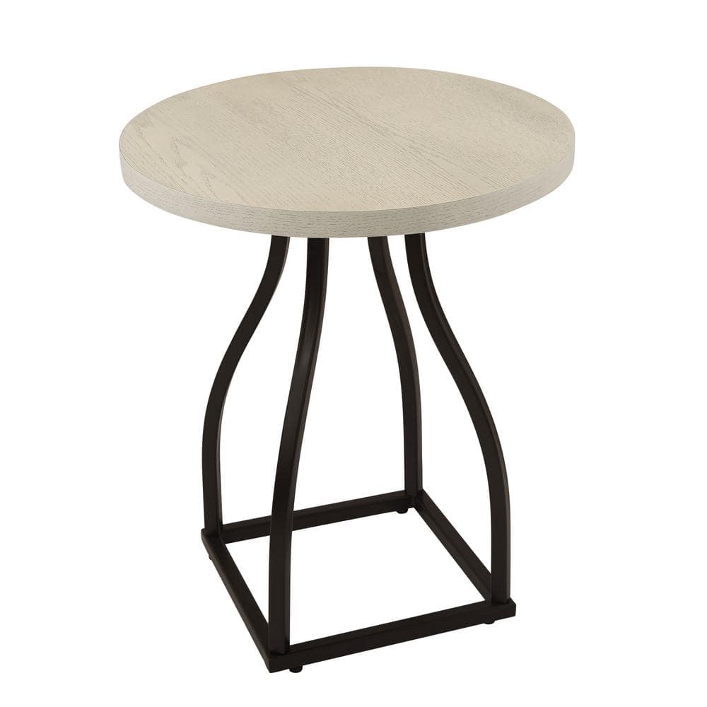 HomePop Lindsay Metal Base 20 in. Whitewash Round MDF and Oak Veneer ...