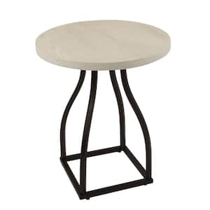 Lindsay Metal Base 20 in. Whitewash Round MDF and Oak Veneer End Tab with Square Black Metal Base