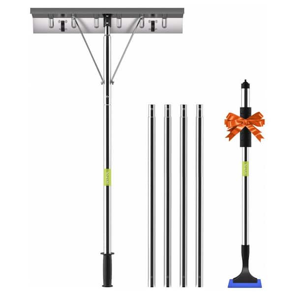 240 in. Metal Handle Steel Snow Rake for House Roof for Car Included, 26 in. Aluminum Blade with Wheels,Anti-Skid Handle