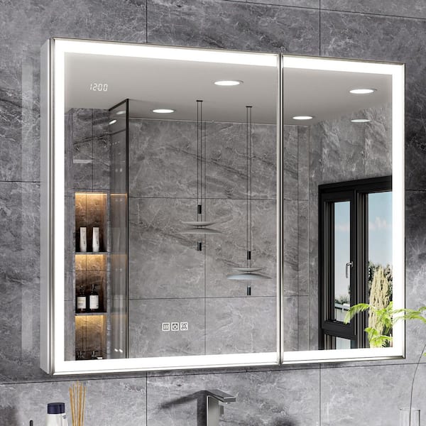 Nova 36 in. W x 30 in. H Rectangular Aluminum Recessed/Wall Mount Dimmable Fogless Lighted Medicine Cabinet with Mirror