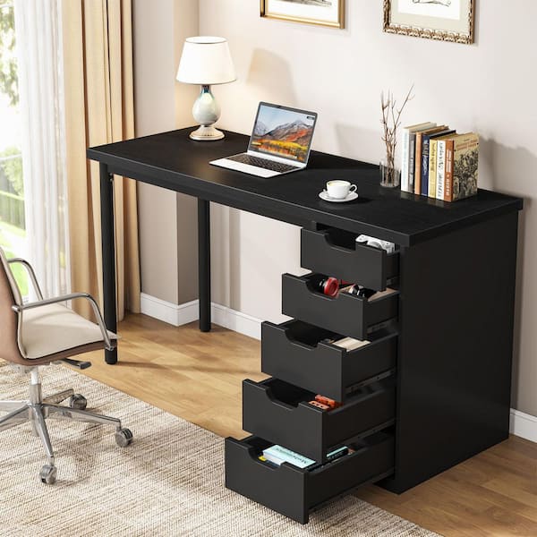 BYBLIGHT Havrvin 47 in. Rectangular Black 5-Drawer Computer Desk