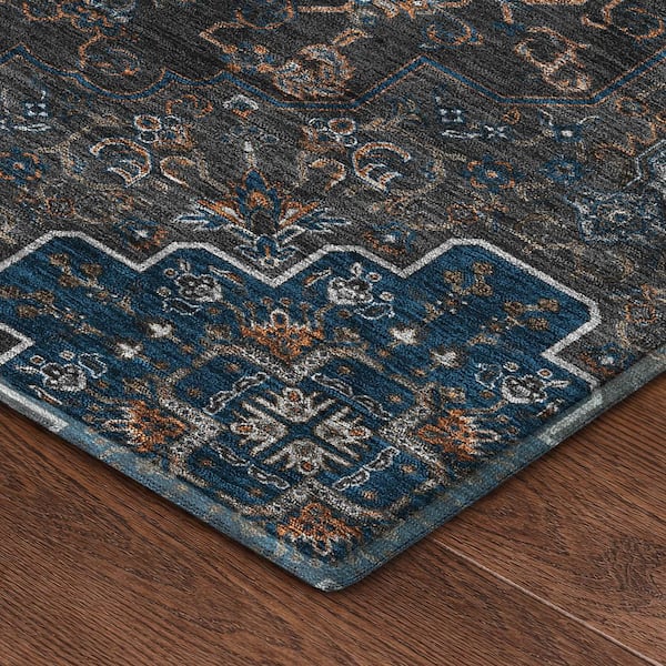 Mayfield Premium Machine Washable Abstract AMF2486 Black 2 ft. x 7 ft. Runner Rug