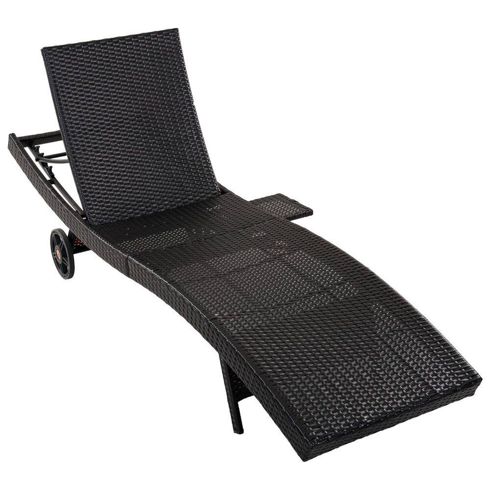 Black wicker chaise lounge with a side table.