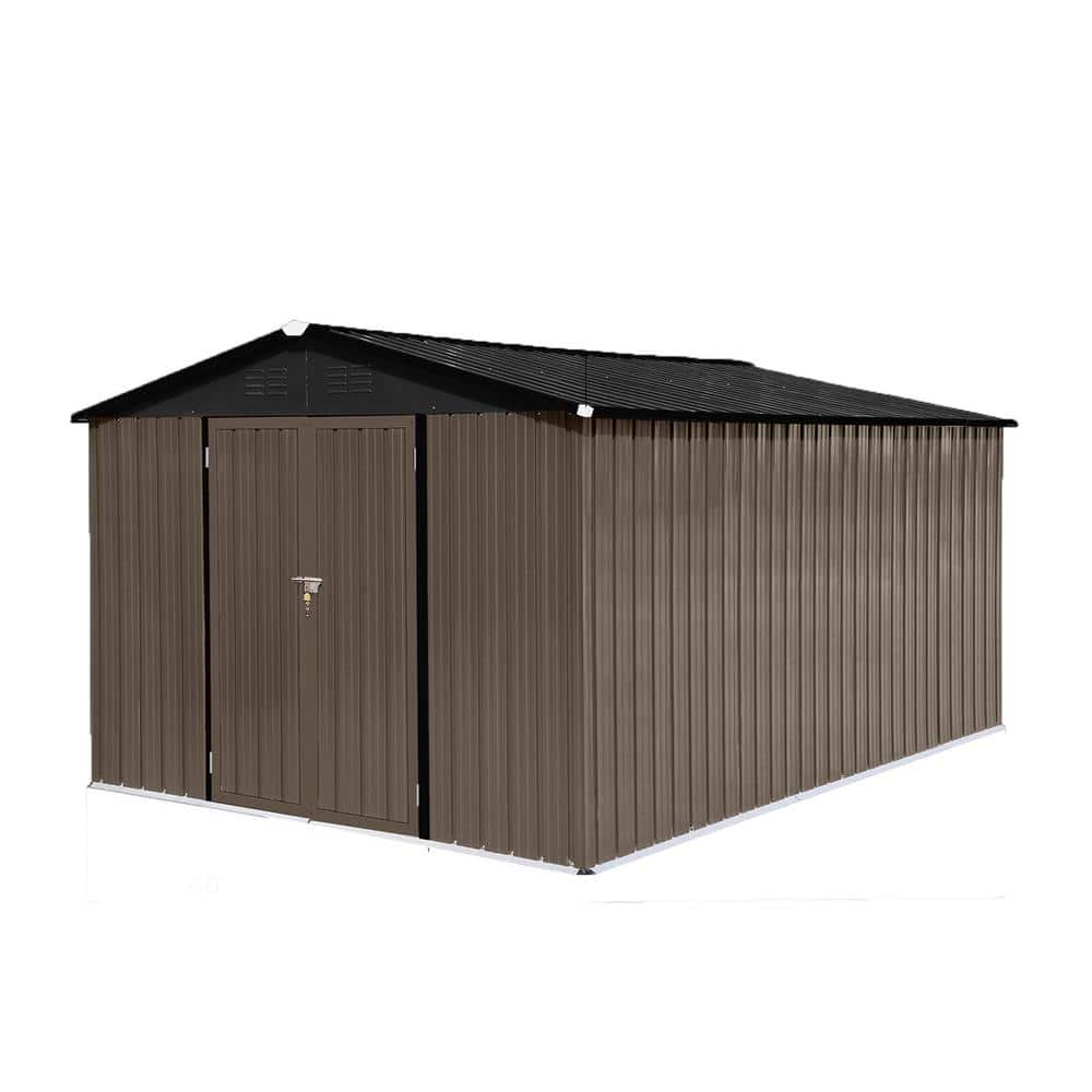Outdoor 10 ft. W x 12 ft. D Storage Garden Metal Shed Apex Peak Black Roof 