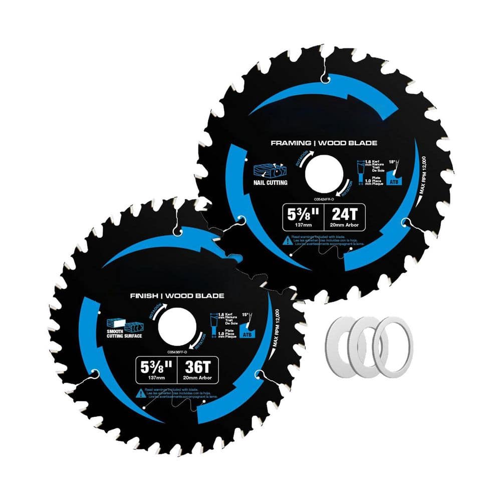 5-3/8 in. 24-Tooth and 36-Tooth Wood Cutting Carbide Circular Saw Blade for Plywood MDF OSB Laminated (2-Pack) price history on PriceWatchPro
