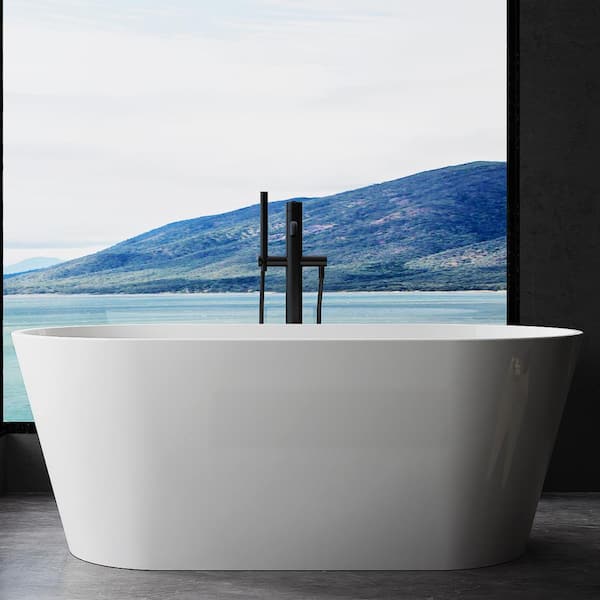 MYCASS 67 in. x 31 in. Freestanding Acrylic Soaking Flatbottom Bathtub Non-Whirlpool with Overflow and Drain in Glossy White