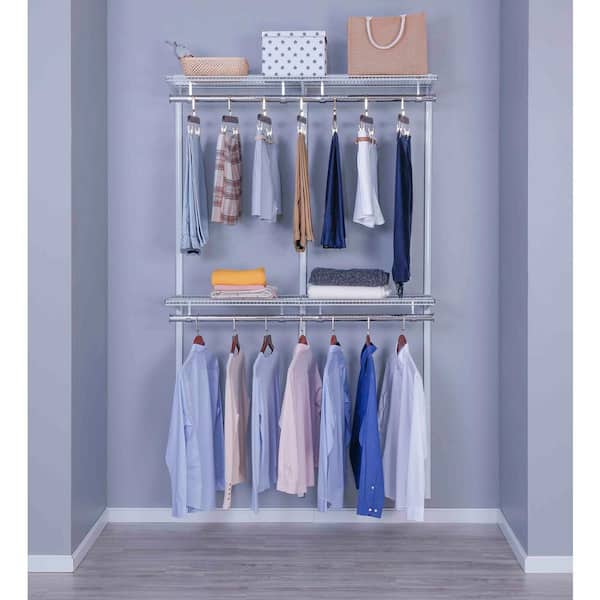 Everbilt Genevieve 4 ft. Gray Adjustable Closet Organizer Long Hanging Rod  with 5 Shelves, Shoe Rack, and 2 Drawers 90740 - The Home Depot