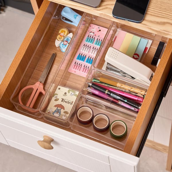 Sorbus Drawer Organizer Set for Office Storage, Clear 12 in. x 2 in. Plastic Desk Organizer, Set of 5 Arts and Craft Storage PL-ORG-O-HD