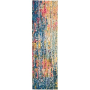 Celestial Blue/Yellow 2 ft. x 6 ft. Abstract Contemporary Kitchen Runner Area Rug