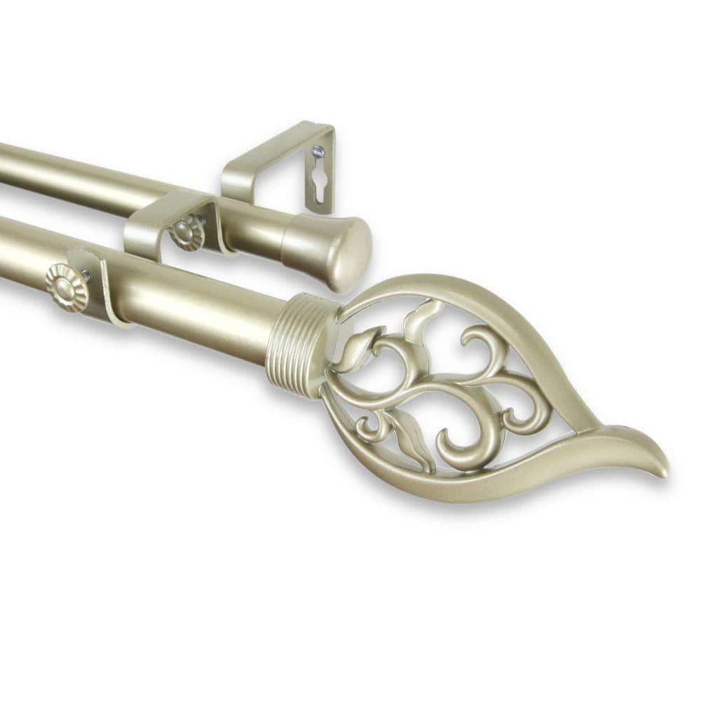 28 in. - 48 in. Telescoping 1 in. Double Curtain Rod Kit in Light Gold with Flora Finial price history on PriceWatchPro