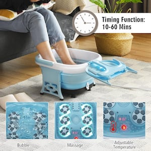Foldable Foot Spa Bath Motorized Massager with Bubble Red Light Timer Heat in Blue