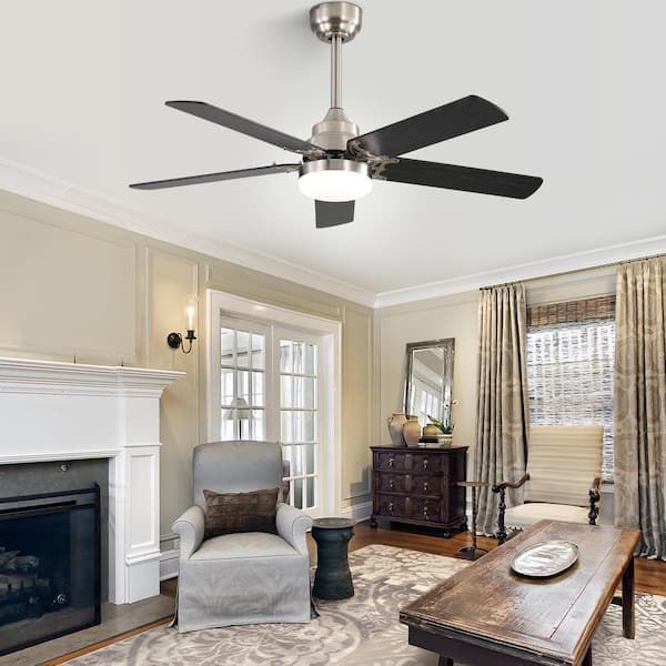 42 in. Indoor Nickel Downrod Mount and Flush Mount Ceiling Fan with Led Lights, 6-Speed DC Motor and Remote Control