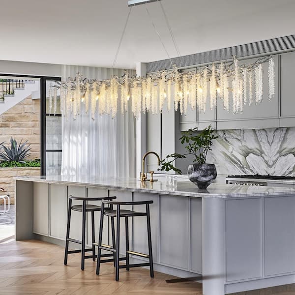 20-Light Silver Chandelier, Luxury Flush Mount Chandelier with K9 Crystal, for Dining Room, Living Room, Kitchen