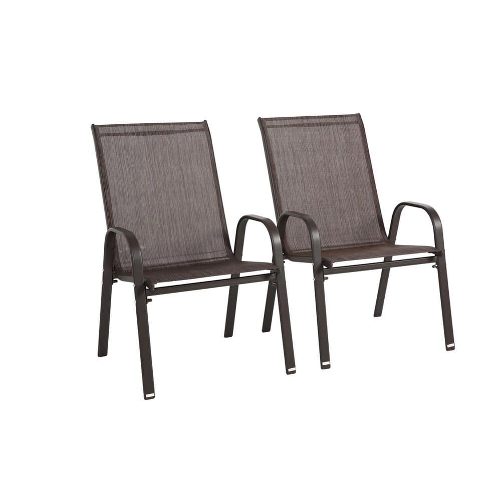2 Piece Patio Chairs with Armrest High Backrest, Brown Outdoor Stackable Ar