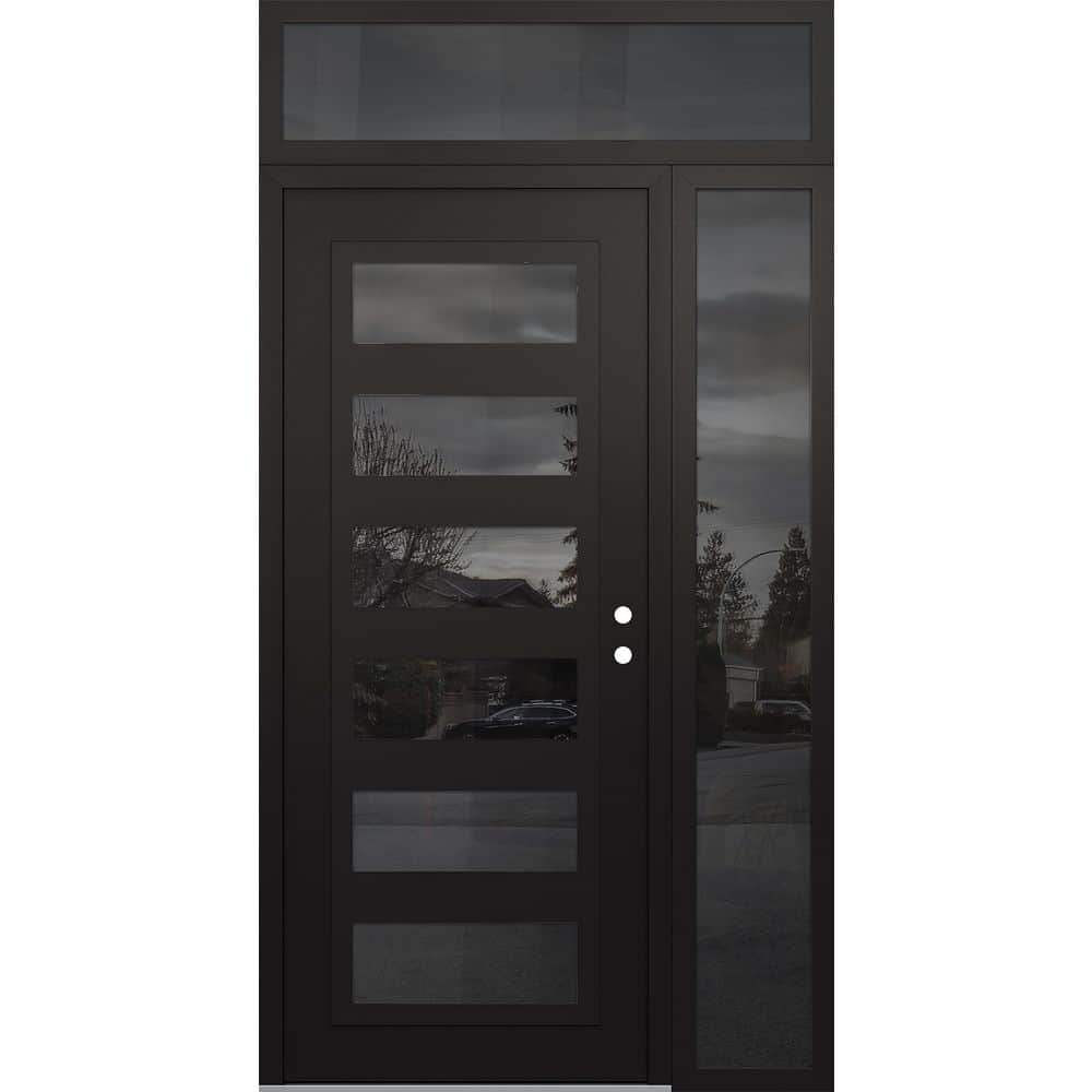C9 50 in. x 96 in. Black P Left-Hand/Inswing Mirrored Glass Black/Black Sidelite + Transom Steel Prehung Front Door price history on PriceWatchPro