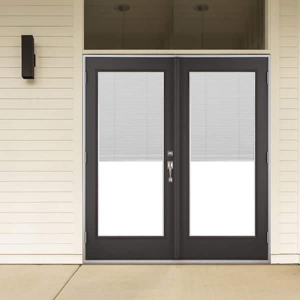 72 in. x 80 in. Black Left-Hand Outswing Fiberglass Full Lite Blinds Glass Hinged Patio Door