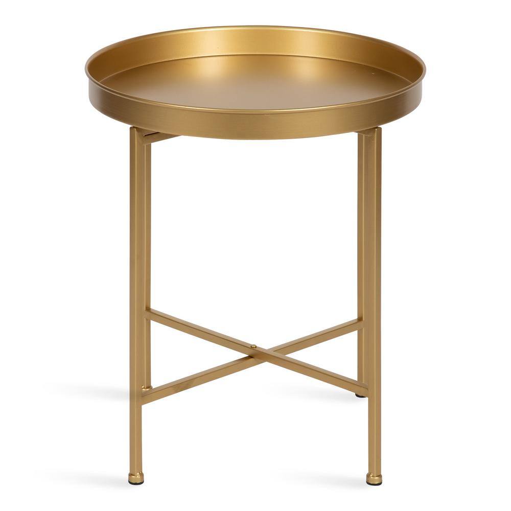 Gold Round Metal Foldable Side Table with Detachable Tray