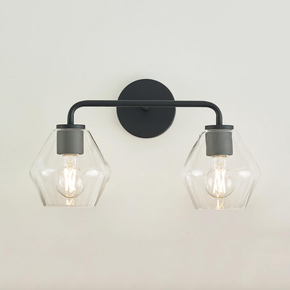 Jett 17" Black and Clear Glass 2-Light Vanity Fixture